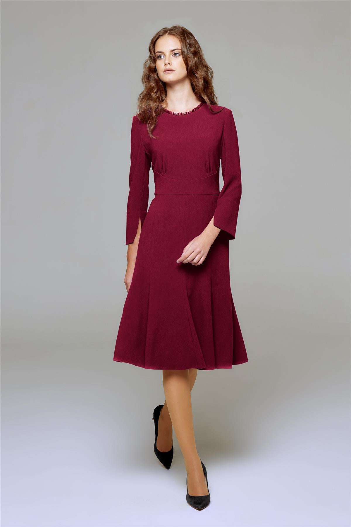 Burgundy Fluted Dress