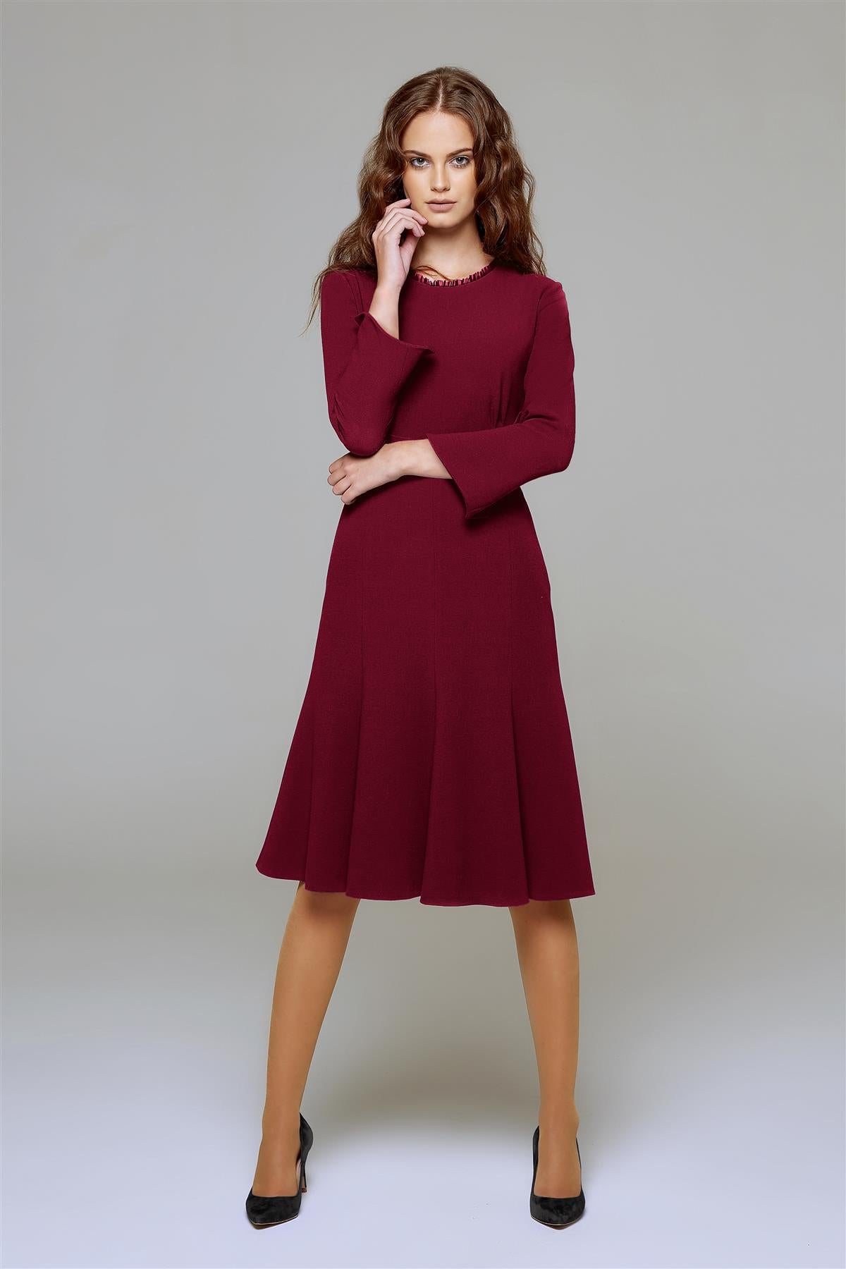 Burgundy Fluted Dress