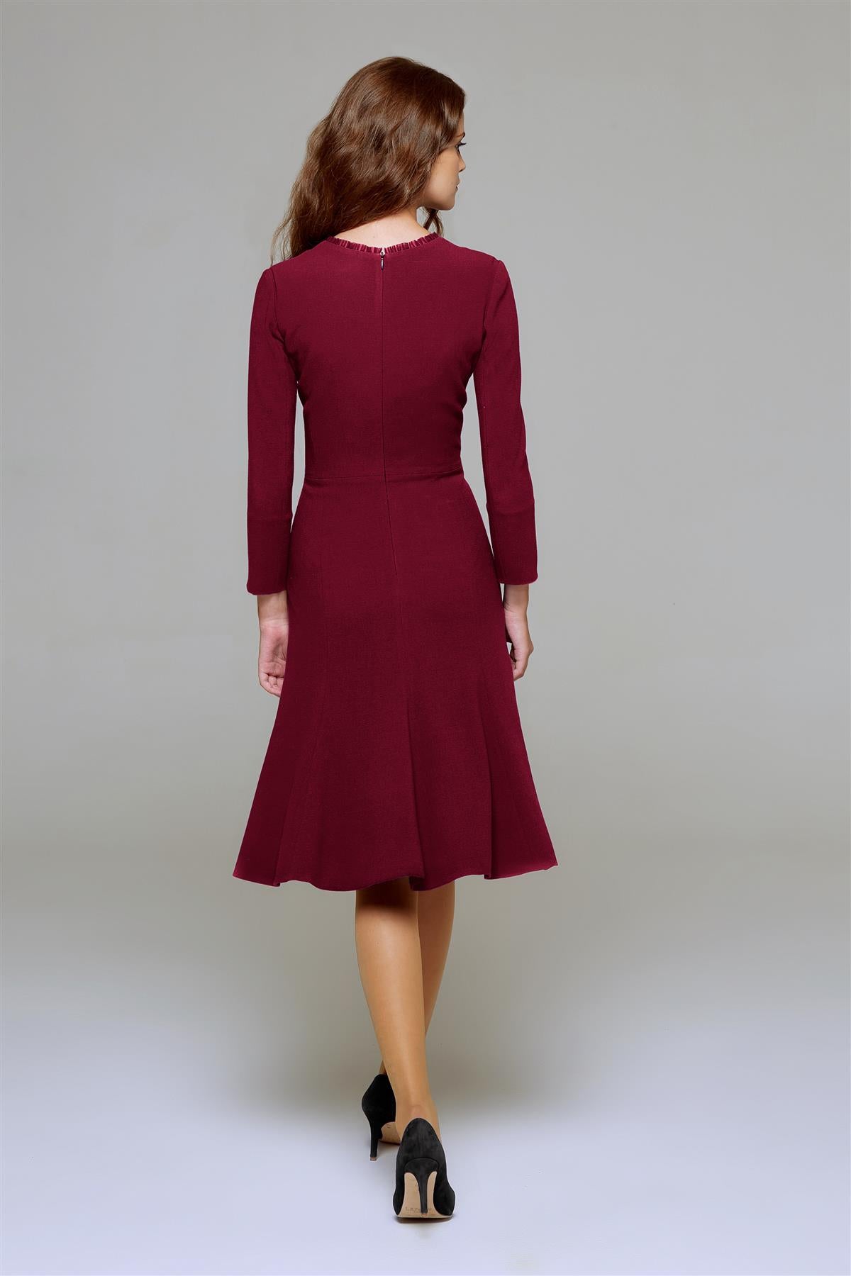 Burgundy Fluted Dress
