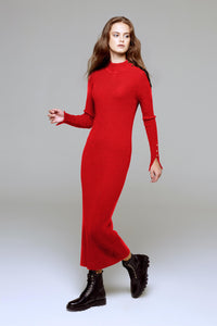 Maxi ribbed wool dress in Scarlet