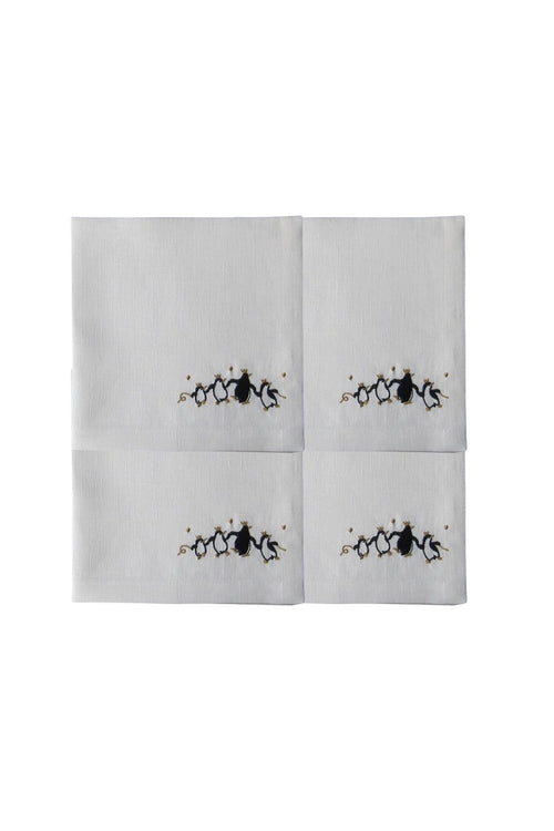 Set of 4 Embroidered Linen Napkins – Penguins