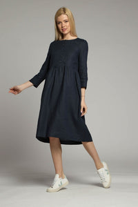 Sorrento loose linen dress with sleeves and high waist