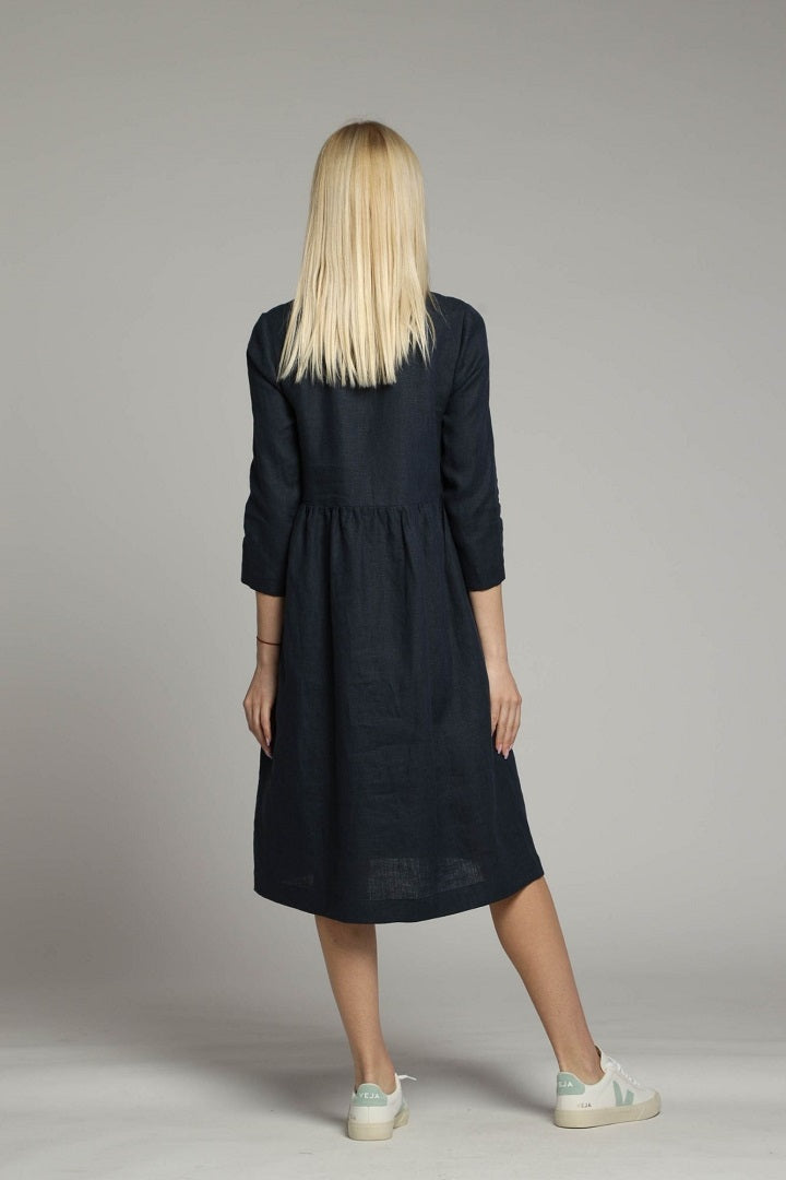 Sorrento loose linen dress with sleeves and high waist