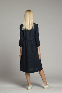 Sorrento loose linen dress with sleeves and high waist