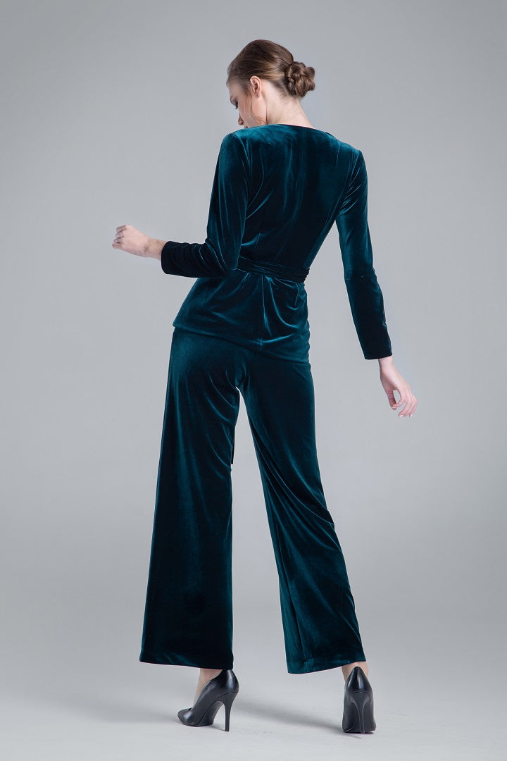 Velvet wide-leg trousers in emerald green