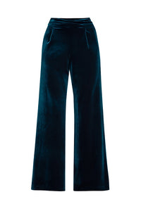 Velvet wide-leg trousers in emerald green