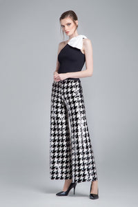 Sequined houndstooth wide-leg trousers