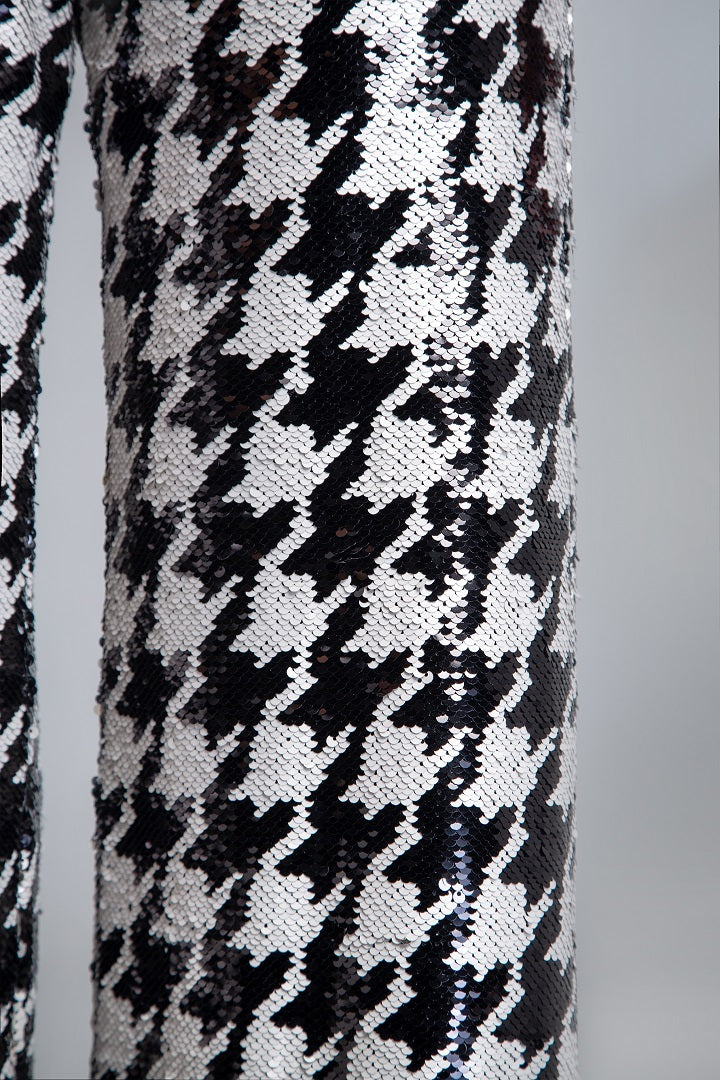 Sequined houndstooth wide-leg trousers