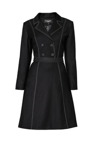 Virgin wool dress with pleated back and contrasting stitching