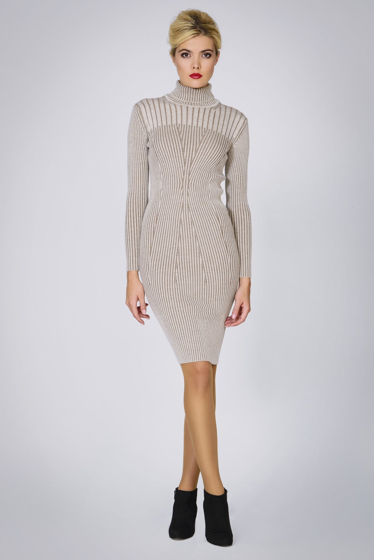 Oatmeal two-tone ribbed knit dress