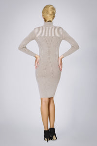 Oatmeal two-tone ribbed knit dress