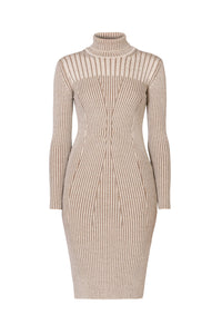 Oatmeal two-tone ribbed knit dress
