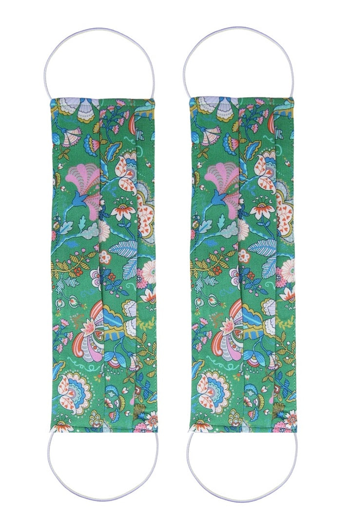 Pack of 2 Silk Face Masks With Integrated Filter in Green Floral Print