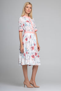 Floral Print Broderie Anglaise Midi Dress in Pink