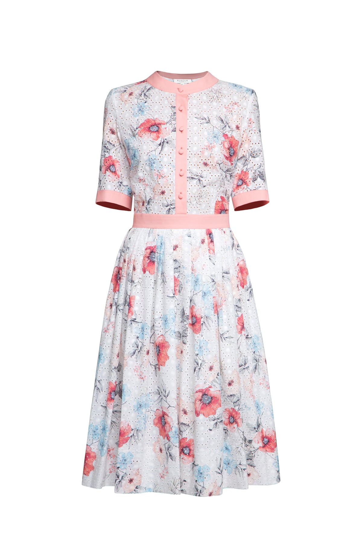 Floral Print Broderie Anglaise Midi Dress in Pink