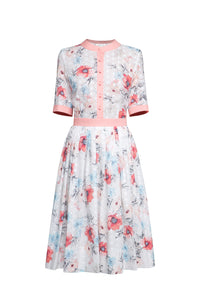 Floral Print Broderie Anglaise Midi Dress in Pink