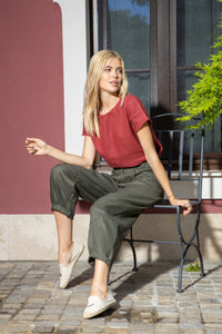 Rome linen top with short sleeves and frayed edges