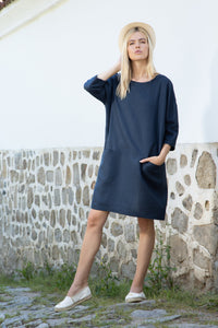 Kyoto boat neck linen oversized dress