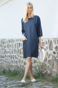 Kyoto boat neck linen oversized dress