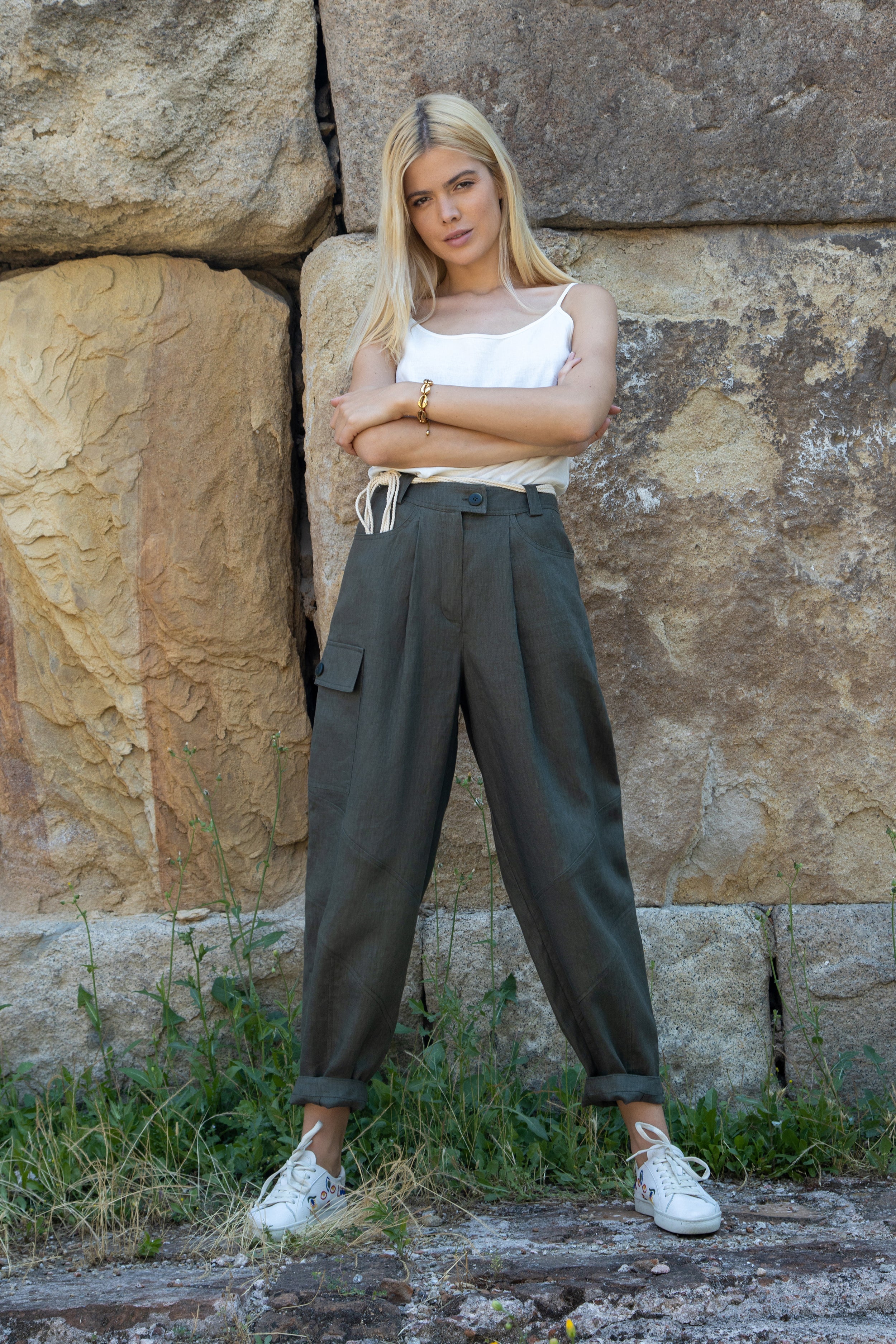 Marrakesh linen cargo trousers