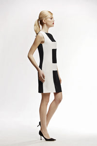 Striped Silk Sleeveless Dress In Black