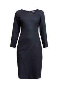 Tailored dress with asymmetric neckline