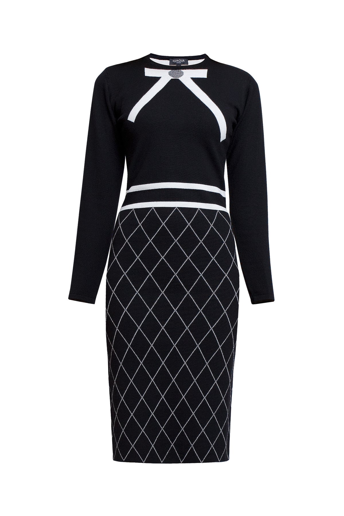 Bow jacquard knitted dress in Black