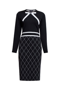 Bow jacquard knitted dress in Black