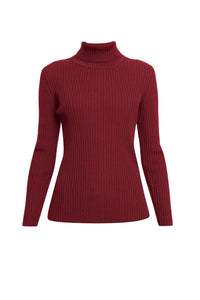 Red ribbed-knit roll neck sweater