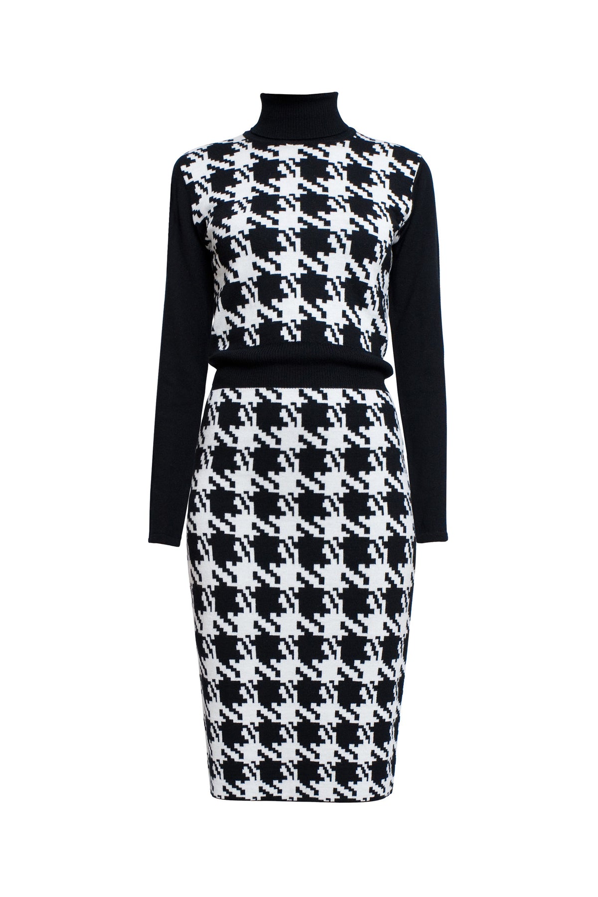 Houndstooth merino wool knitted dress