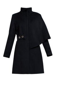 Asymmetric wool and angora coat
