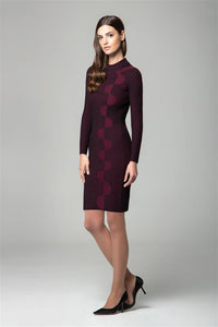 Red two-tone ribbed knit dress with graphic detail