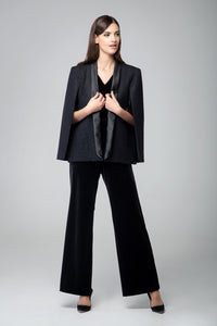 Wool tuxedo-style cape with animal jacquard pattern