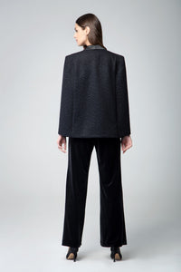 Wool tuxedo-style cape with animal jacquard pattern