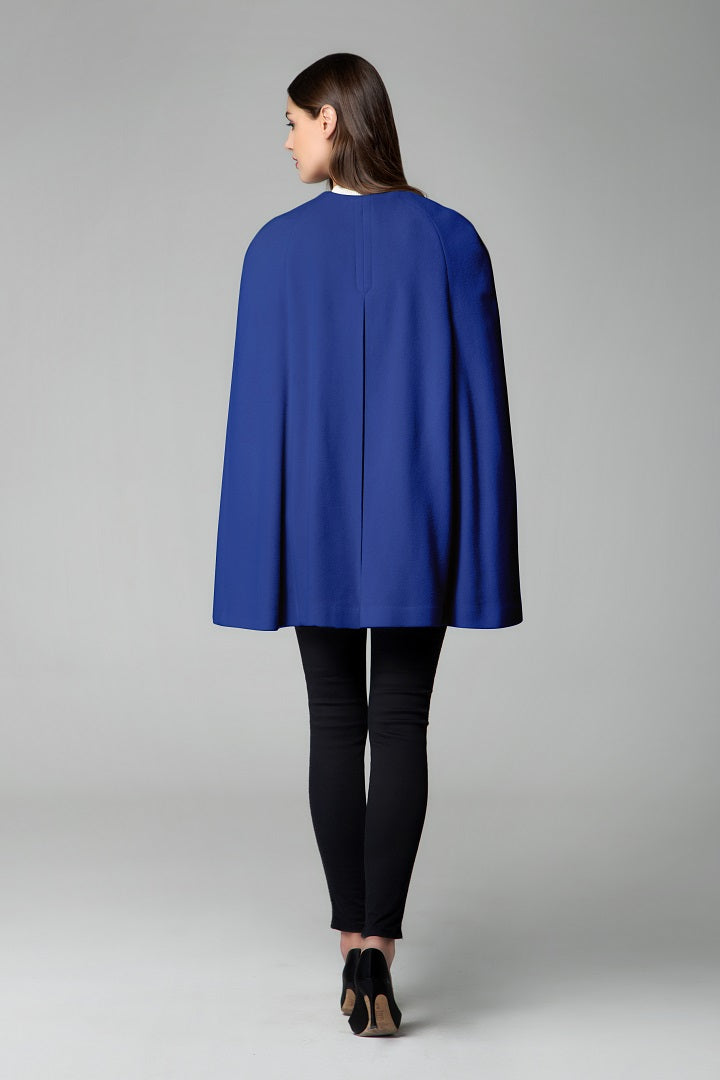Wool and cashmere-blend cape coat in royal blue