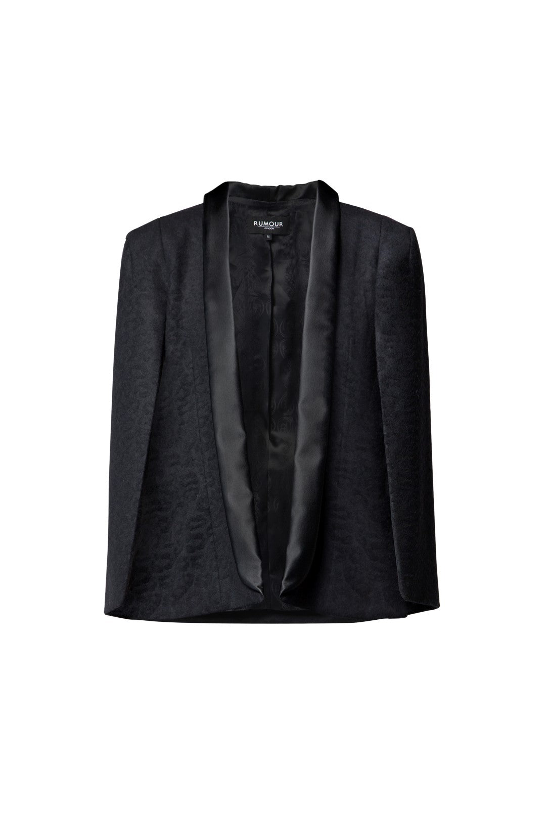 Wool tuxedo-style cape with animal jacquard pattern