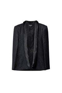 Wool tuxedo-style cape with animal jacquard pattern
