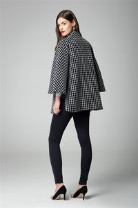 Wool-blend check cape coat with asymmetrical zip