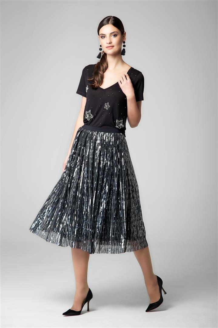 Midi sequin skirt in silver