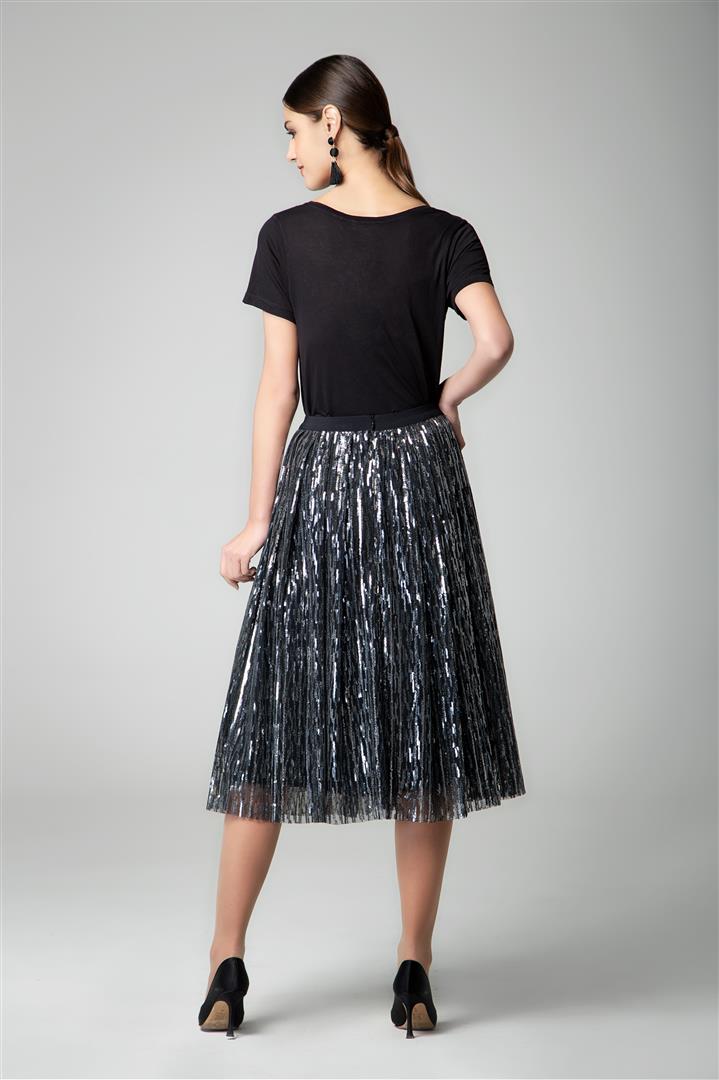 Midi sequin skirt in silver