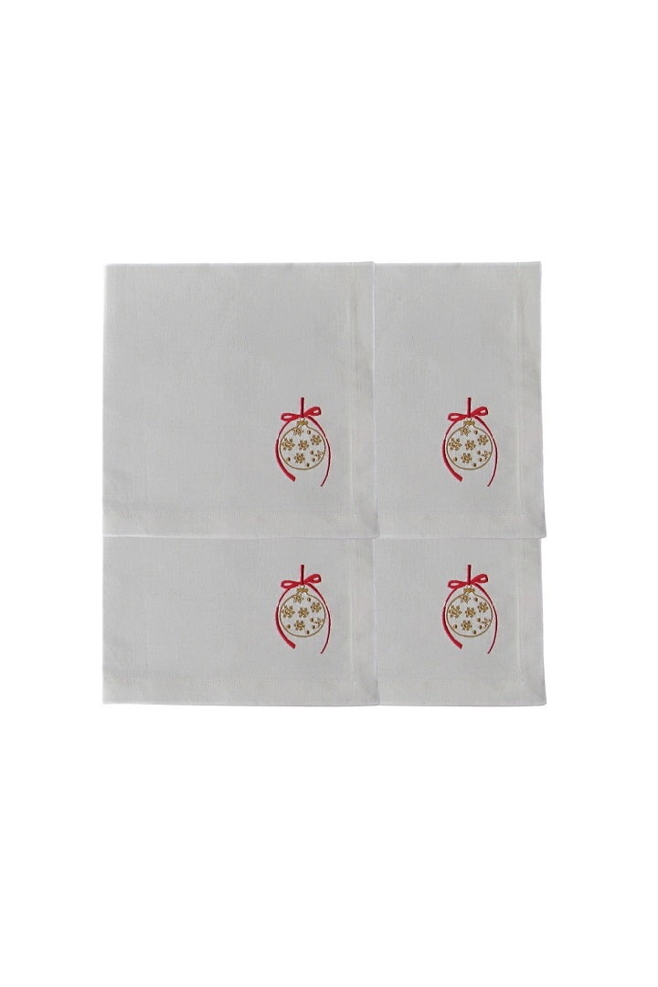 Set of 4 Embroidered Linen Napkins – Bauble