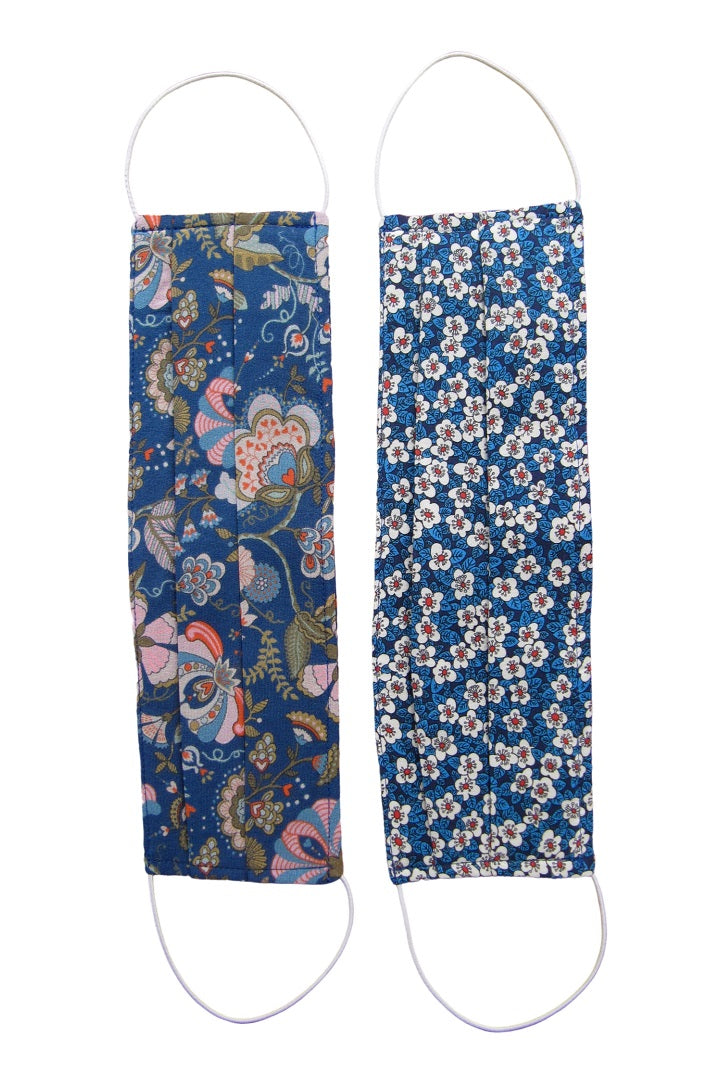 Set of 2 Silk Face Masks With Integrated Filter in Blue