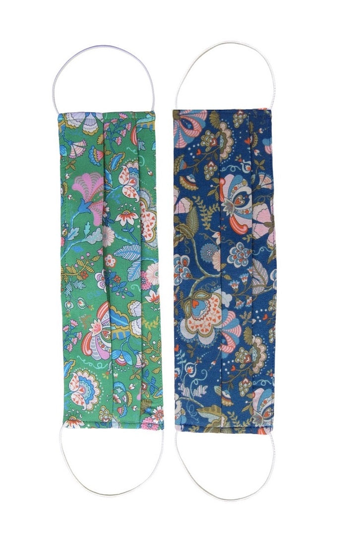 Set of 2 Silk Face Masks With Integrated Filter in Green and Blue