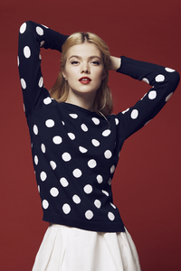 Long sleeve intarsia-polka dot knitted jumper