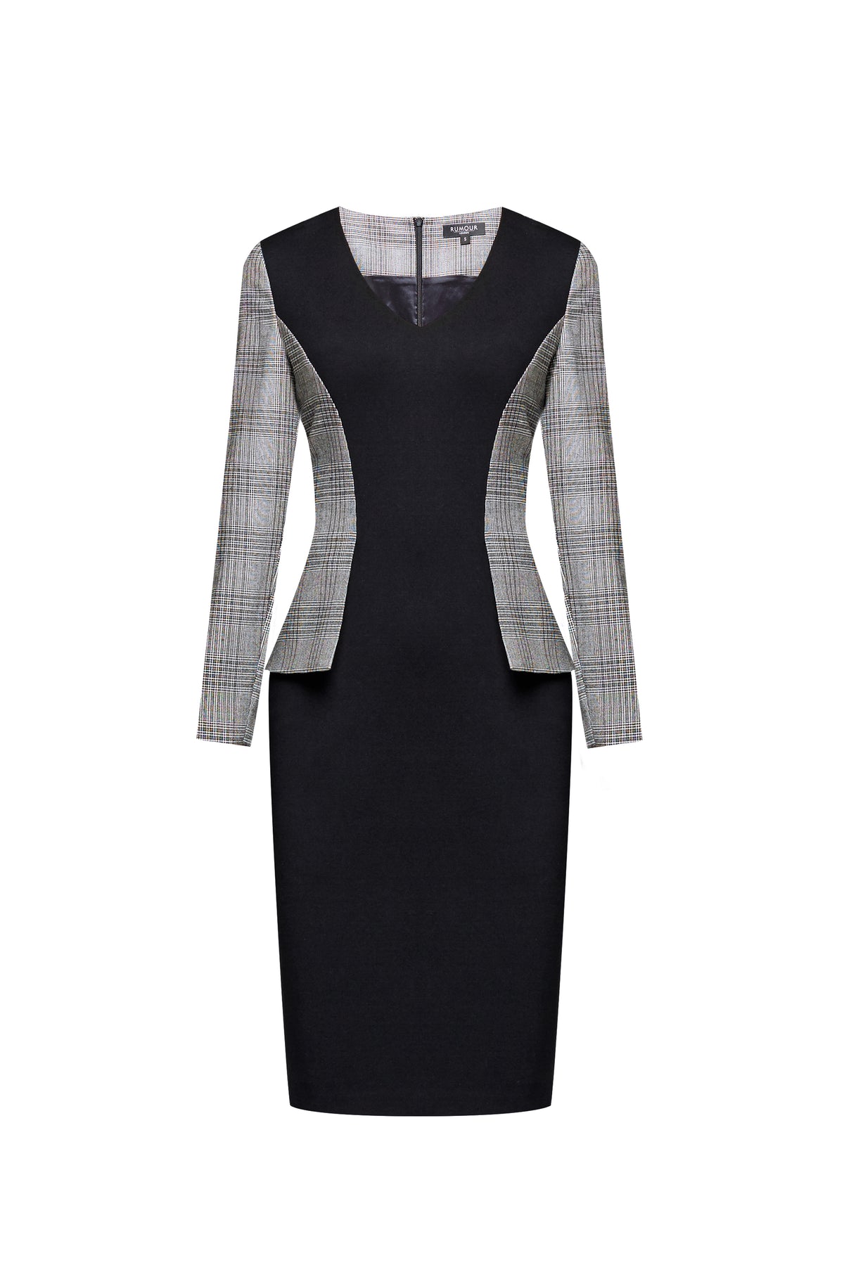 Monochrome Dress With Prince of Wales Check Peplum