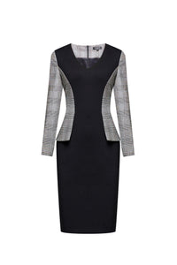 Monochrome Dress With Prince of Wales Check Peplum