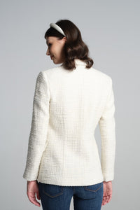 Wool-blend boucle tweed blazer in cream