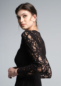 Long Sleeve Lace Pencil Dress in Black