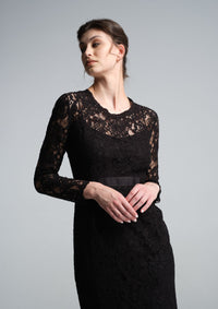 Long Sleeve Lace Pencil Dress in Black