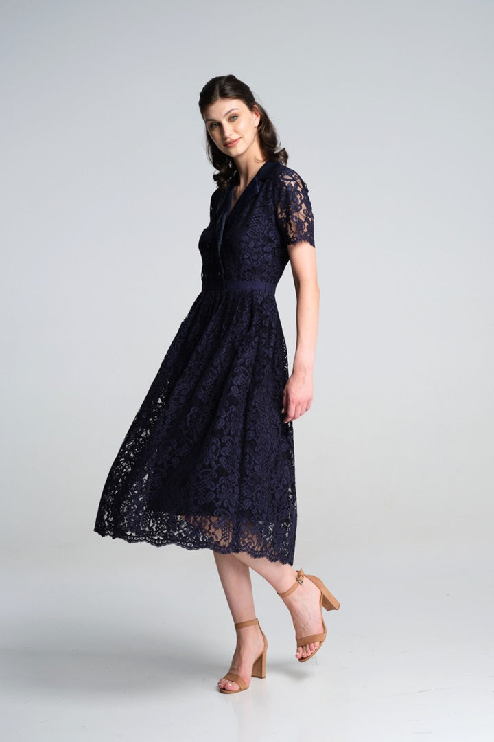Double-breasted lace midi dress